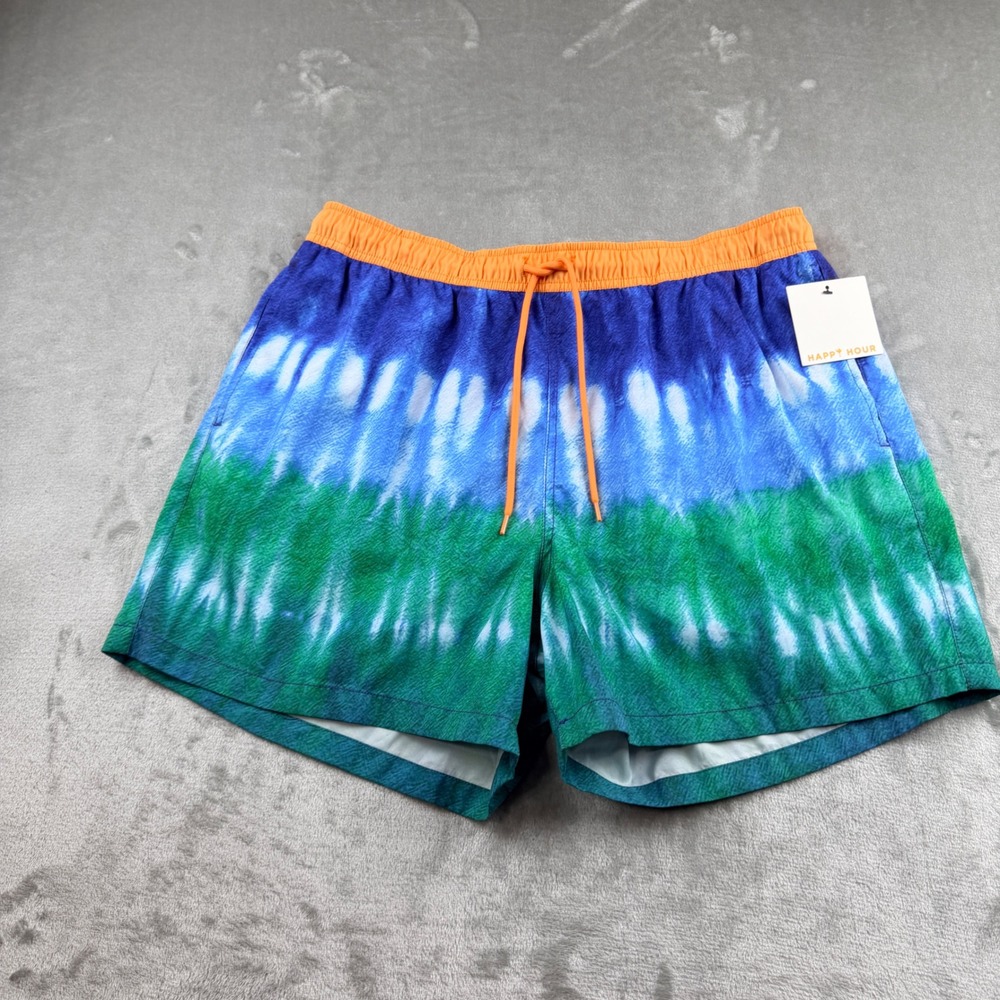 Happy Hour Men's XL Swim Trunks Urban Tie Dye Blue Green‎ Orange HHS2237
